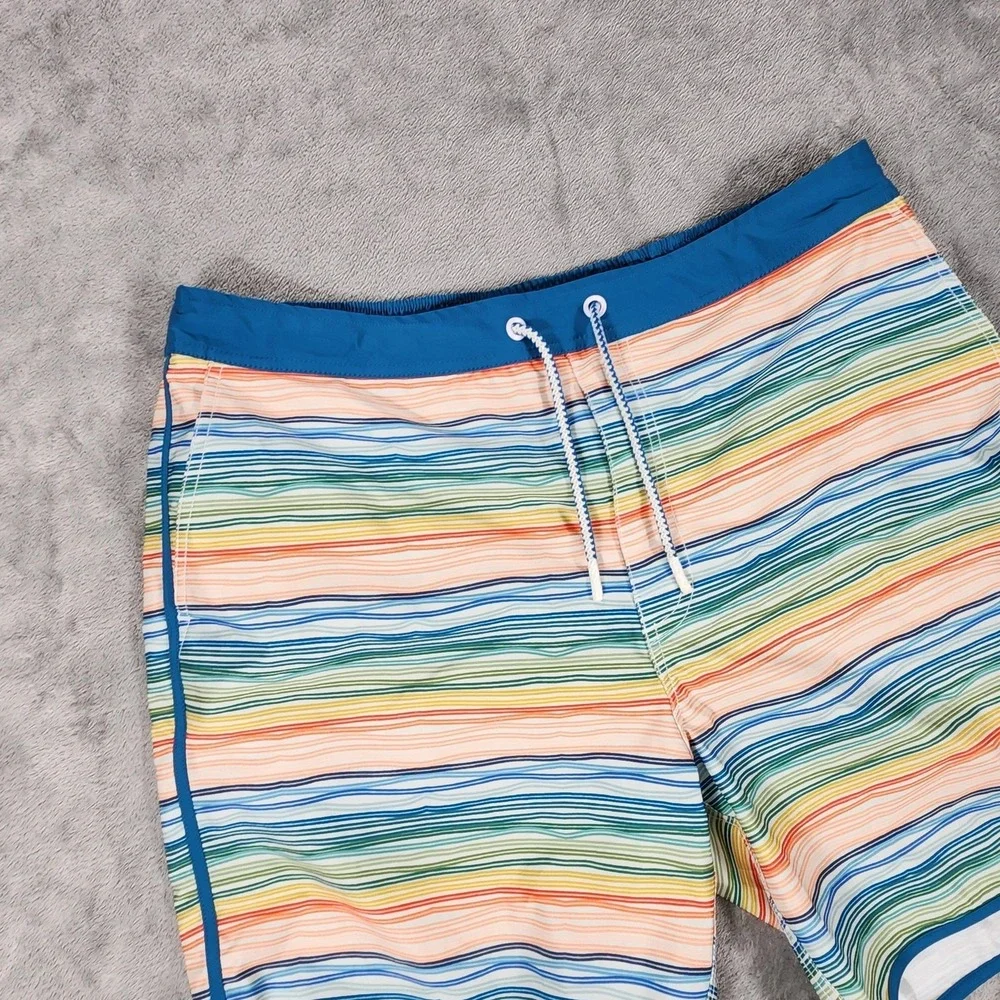 Johnnie-O Swim Shorts Mens XL Multicolor Stripe Lined Drawstring Elastic Pockets